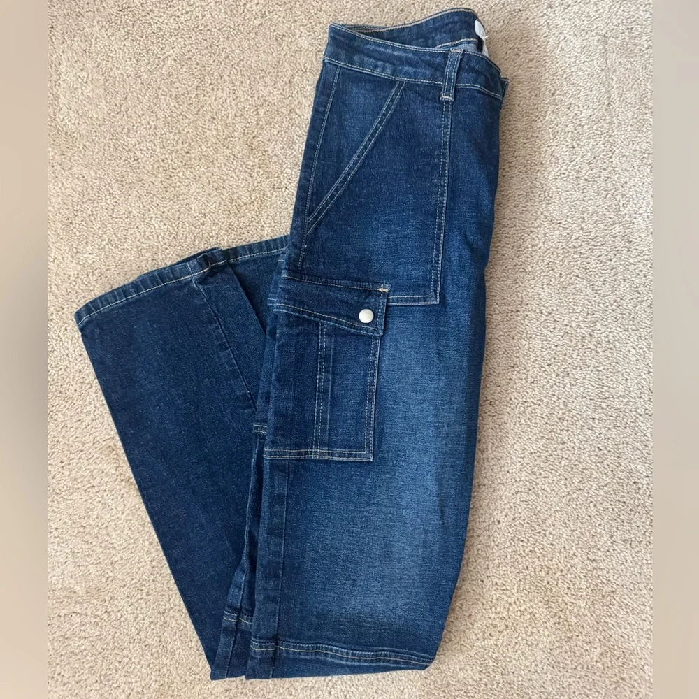 Forever 21 Cargo‎ Jeans Dark Wash Denim Straight Legside pockets 80’s y2k - Picture 2 of 11
